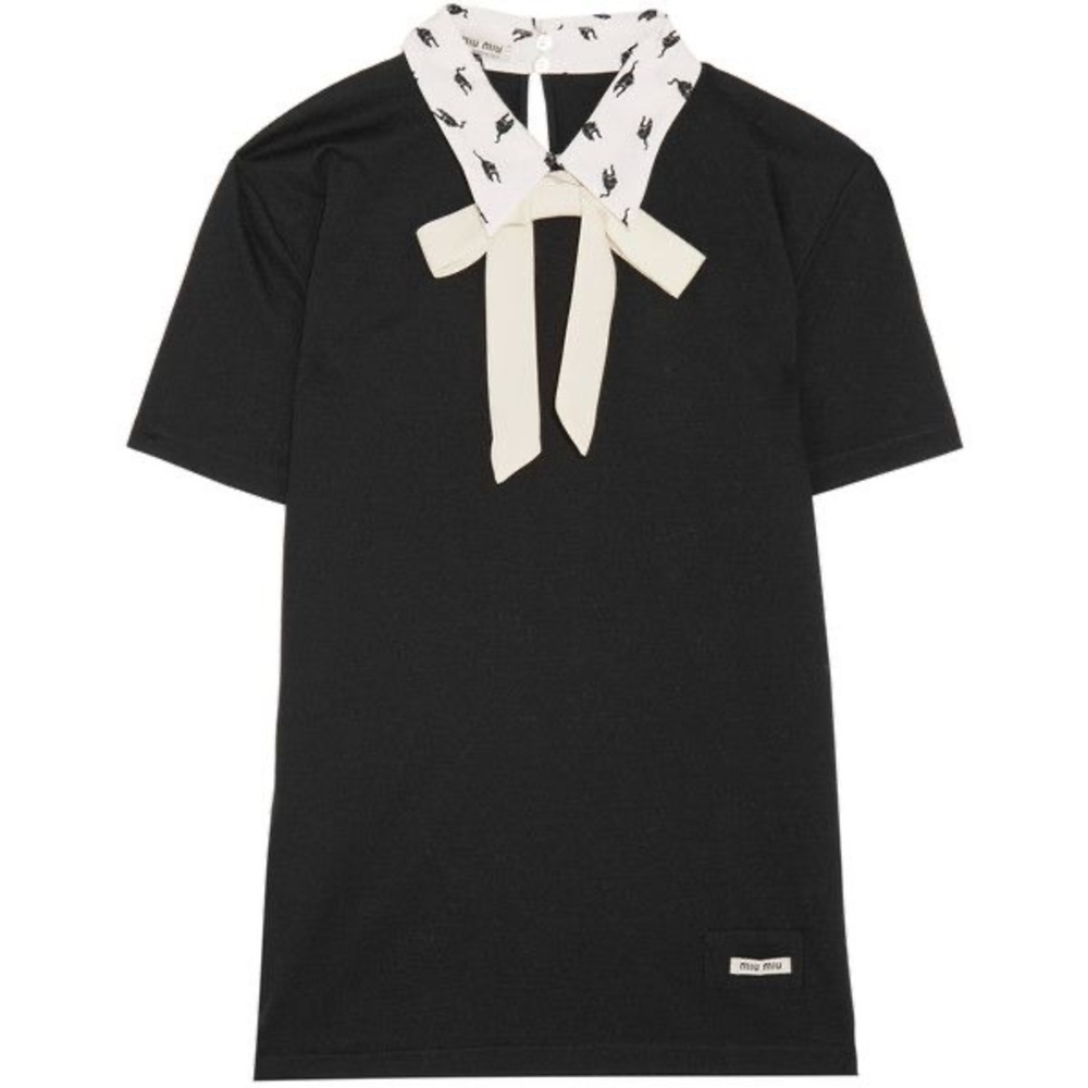 Miu Miu Black Cotton T-Shirt with Cat Collar, tags & bag included